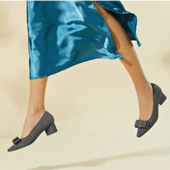 Vivaia Titli Pointed-Toe Bow Heels Gray EU39 US8 - Picture 2 of 13